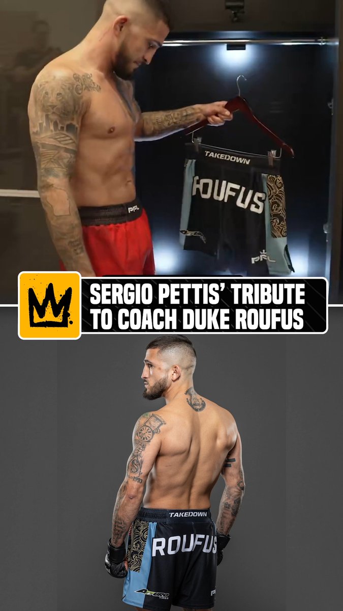 Sergio Pettis will honor his late coach Duke Roufus with custom shorts at #PFLChicago 🫡 (via @pflmma)