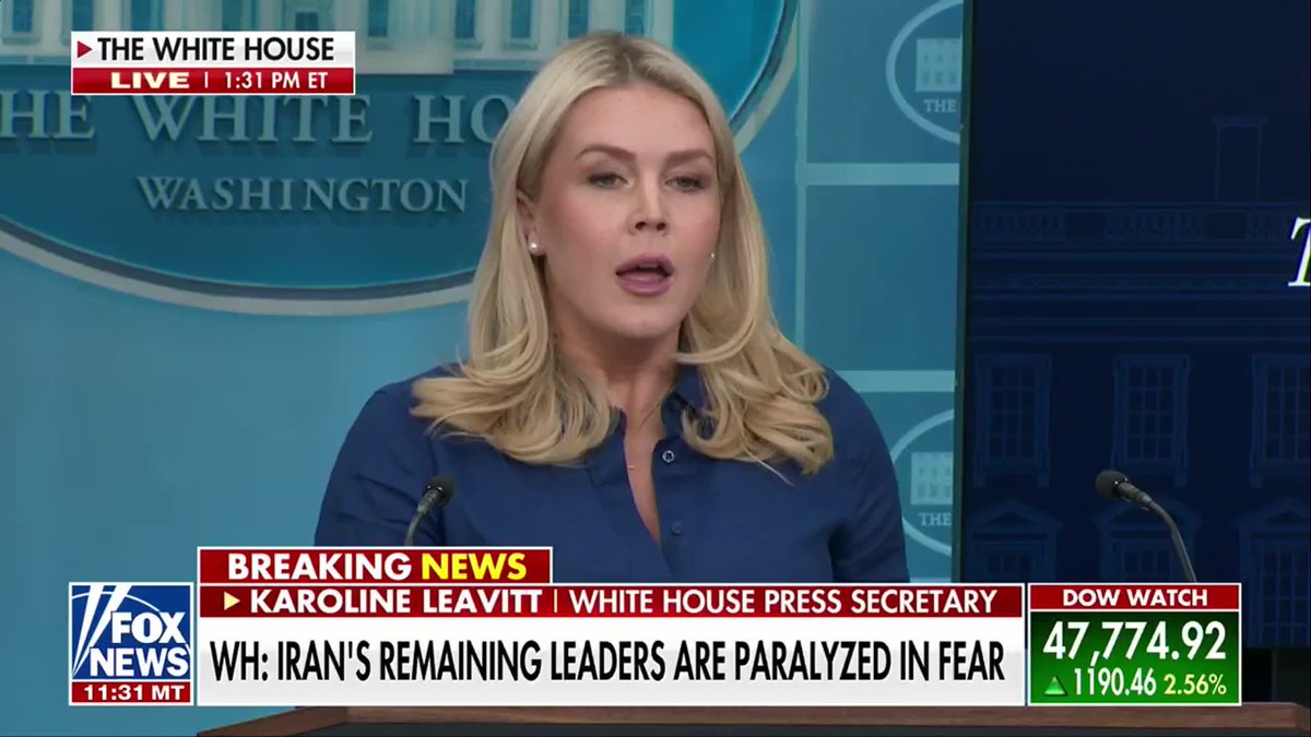 JUST IN: Karoline Leavitt says Iran's initial ten point plan was "fundamentally unserious, unacceptable and completely discarded." "It was literally thrown in the garbage by President Trump and his negotiating team." "The idea that President Trump would ever accept an Iranian wish list as a deal is completely absurd."