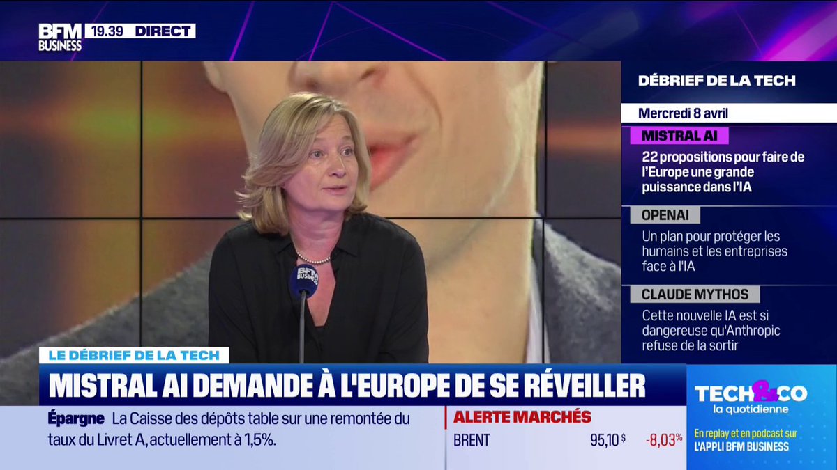 Mistral AI demande à l'Europe dese réveiller "Sur 1400 Mds$ investis dans le numérique, 80% partent aux USA. En Europe, on a les talents et le financement , mais on n'arrive pas à organiser un marché pour aider nos talents à construire des pépites " 💬Isabelle Bordry 🎙️François Sorel