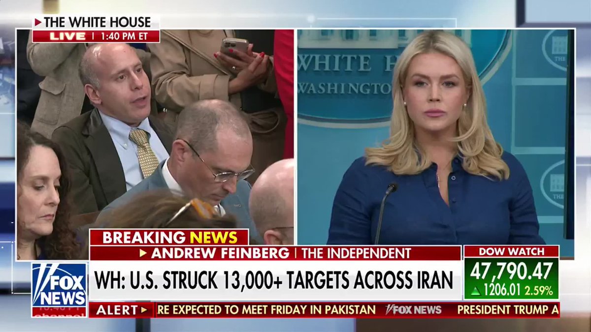 'INSULTING': Karoline Leavitt fires back mid-briefing after a reporter questions how President Trump could have “the moral high ground" on Iran: REPORTER: "How can the president claim that America can ever have the moral high ground if he's threatening to destroy civilizations and not casting wars as fights against other governments?" LEAVITT: "The president absolutely has the moral high ground over the Iranian terrorist regime. And for you to even suggest otherwise is, frankly, insulting."