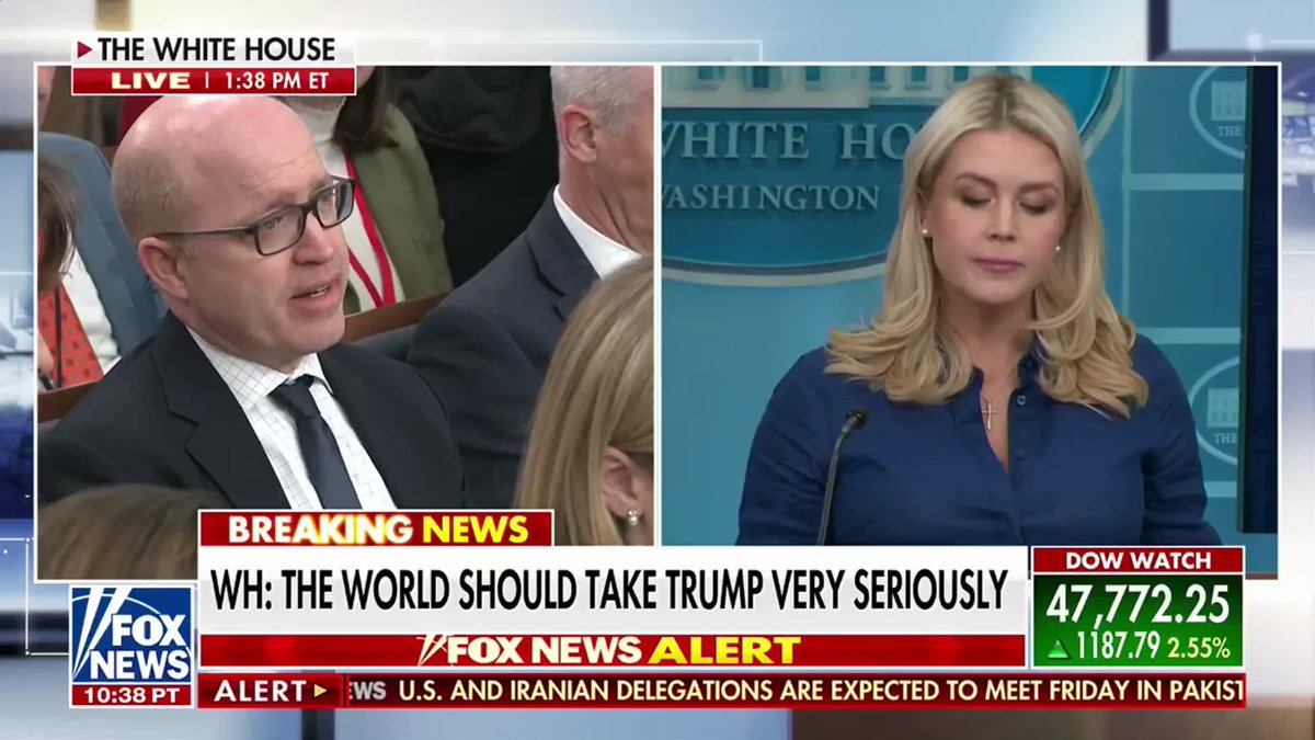NOW: White House Press Secretary Karoline Leavitt announces the U.S. negotiating team, led by Vice President Vance, Steve Witkoff, and Jared Kushner will meet with Iranian leaders in Islamabad this weekend: "The first round of those talks will take place on Saturday morning local time, and we know we look forward to those in-person meetings."