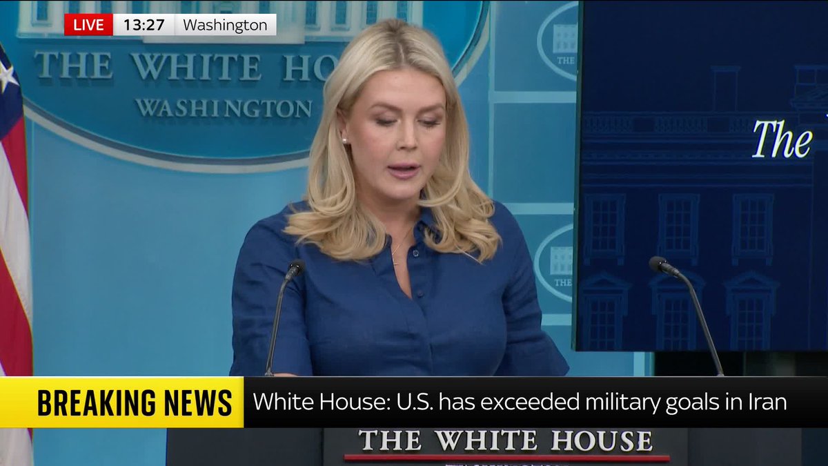 The two-week ceasefire deal with Iran is a "victory" for the US, White House press secretary Karoline Leavitt says. "President Trump stated this would be a four to six-week military operation to dismantle the military threat posed by (Iran)," she adds during the press briefing.