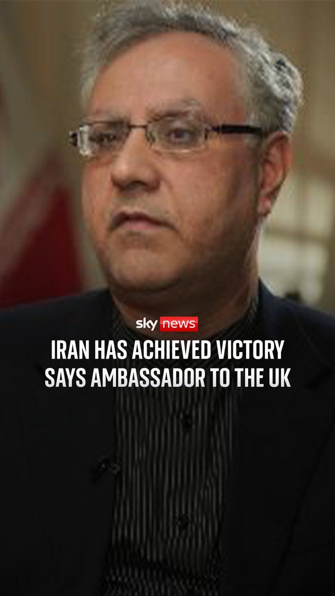 Iran's ambassador to the UK Seyed Ali Mousavi has told Sky's Dominic Waghorn his country has achieved victory in its war with America and Israel. He warned there was no trust or confidence between the two sides but remains hopeful a diplomatic solution can be reached.