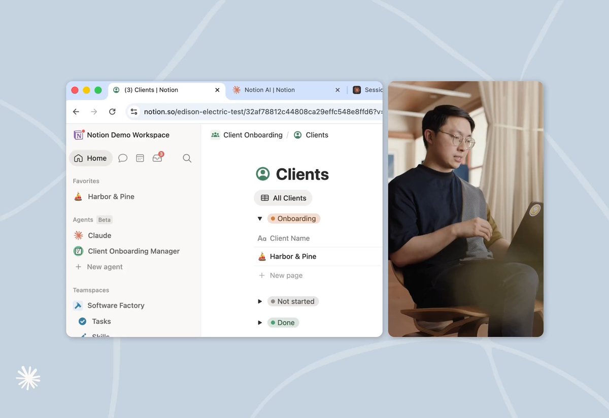 Introducing Claude agents in Notion. Your task board is Claude’s to-do list. Anthropic runs the model and the agent harness. Notion is the orchestration layer: context, UI, and a shared place for teams to review and ship, and kick off Claude workflows. Join the waitlist: