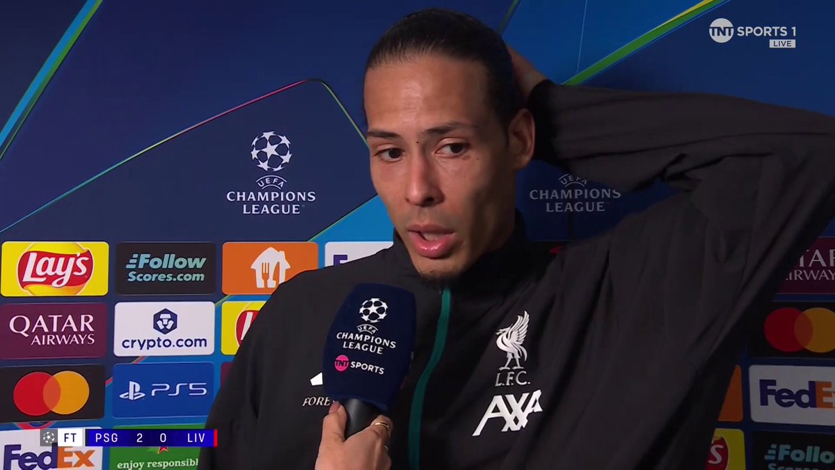 "I'm not happy whatsoever" Virgil van Dijk reacts to Liverpool's 'tough' defeat to PSG... 🎙️ Jules Breach 📺 TNT Sports and HBO Max