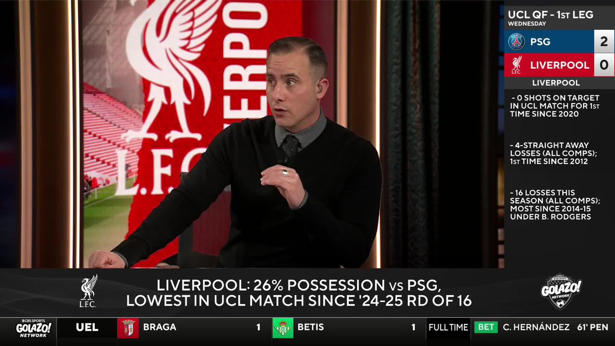 “If you look at Liverpool, they look a class below everyone else in the [UCL].” 𝐈𝐀𝐍 𝐏𝐀𝐔𝐋 𝐉𝐎𝐘 believes Liverpool are not on the same level as the other UCL quarter-finalists 📉
