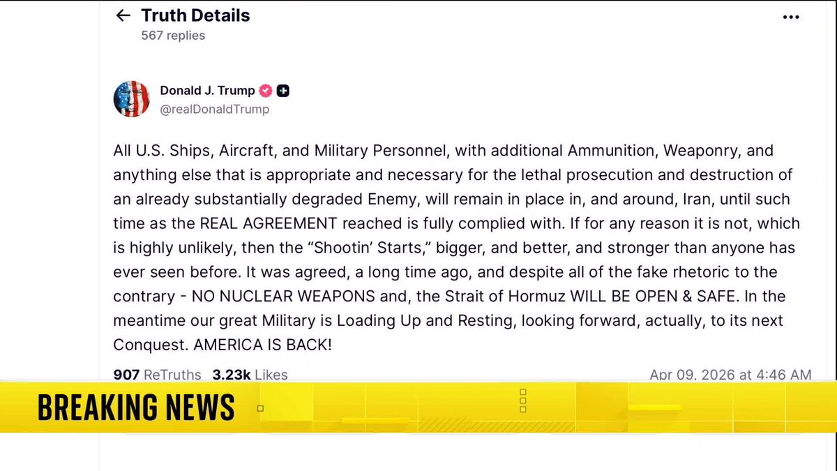 BREAKING: Trump has said the U.S. military will remain in the Middle East, and warns that if an agreement with Iran is not reached, then the "'shootin' starts,' bigger, and better, and stronger than anyone has ever seen before" Live updates: 📺 Sky 501