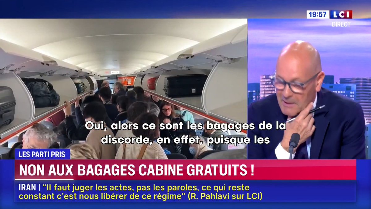 📢 : « Non aux bagages cabine gratuits ! », le parti pris économique de Pascal Perri PERRI “Les compagnies low-cost, mais pas que, font payer les bagages cabine.” #24hPujadas #LCI #Europe⤵️
