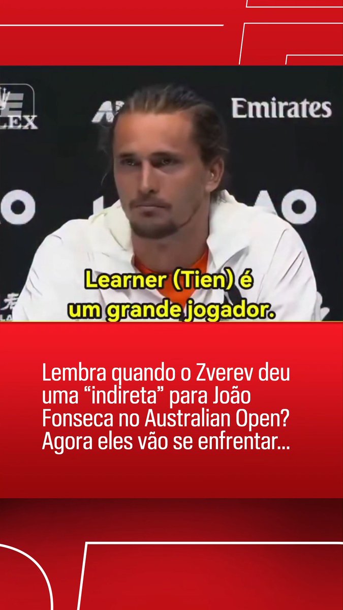 LEMBRA DESSA? Durante o Australian Open deste ano, o Zverev soltou uma "indireta" para o João Fonseca ao elogiar Learner Tien... agora, o alemão e o brasileiro se enfrentarão nas quartas de final do Masters 1000 de Monte Carlo, que acontecerá nesta sexta-feira (10), em horário a ser divulgado... ASSISTA ao Masters 1000 de Monte Carlo pela ESPN no Plano Premium do #DisneyPlus! #TenisNaESPN #JoaoFonseca #Fonseca