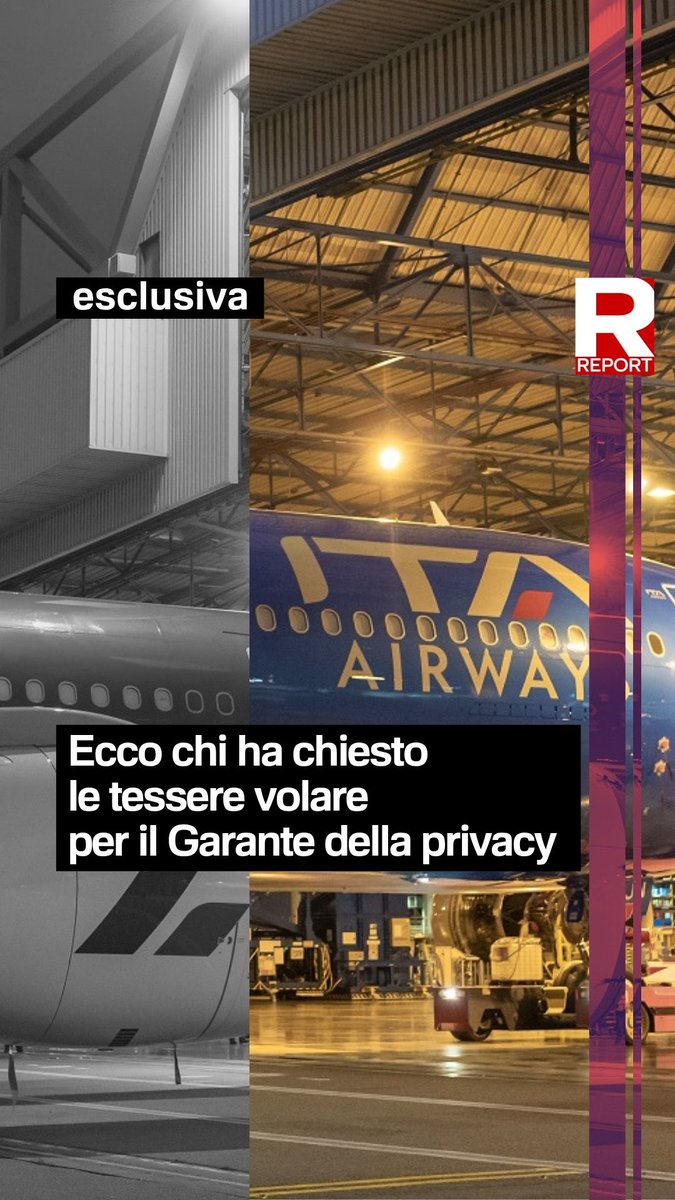 #Report è entrato in possesso di email esclusive da cui emerge che nel 2022 a richiedere le tessere volare per i 4 membri del Collegio del Garante, sarebbe stato Aterno, socio dello studio E-Lex e all'epoca responsabile del trattamento dati di Ita. Domenica dalle 20.30 su #Rai3