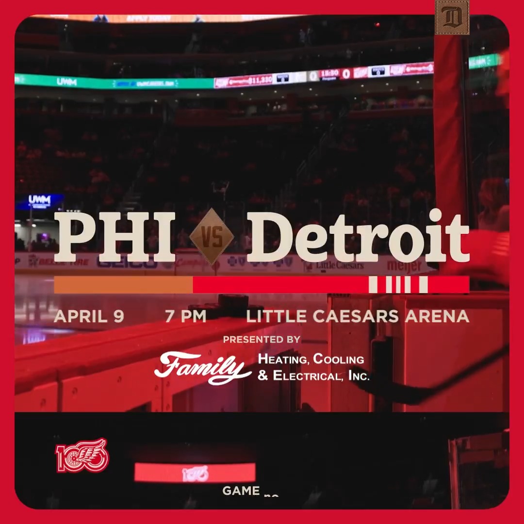 Game Day vs. Philly. #LGRW 🏒 7:00 P.M. 📺 FanDuel Sports Network Detroit 📻 97.1 The Ticket: 🎟️ 🤝 Family Heating, Cooling & Electrical Inc.