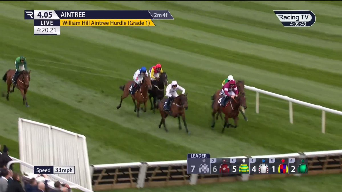 Brighterdaysahead is not for passing in the William Hill Racing Aintree Hurdle!