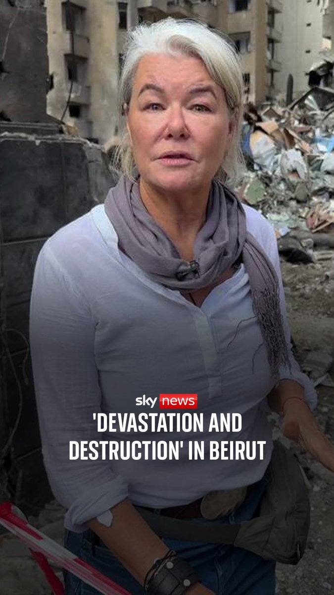 Special correspondent Alex Crawford reports from central Beirut, where office and residential buildings have been destroyed. 🔗