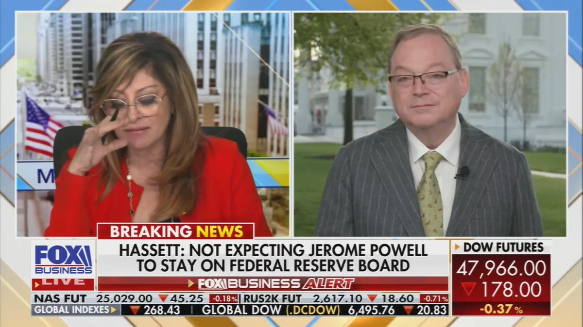 Fox: Is Trump expecting to pay back $168B in tariff revenue post the SCOTUS decision? Hassett: Uh...there's alternative authorities that perhaps could reduce that number quite a bit. Uh...it's a work in progress. You're not getting a tariff refund.