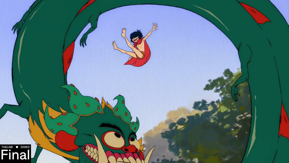 In this shot the serpent, Viritra, breaks free from its statuesque shell and awakens from its slumber. We wanted to show a beautiful moment where noodle is caught off guard as she is innocently playing in her jungle home. Jamie was keen to avoid this shot feeling anime, we also saw this as an opportunity to emphasise the authenticity of our references from the 60s and 70s era of animation, so we kept the framing clear and clean and limited the camera movement to what would have been done in animated features of the 60s. Client: Gorillaz, Eleven Management Animation: Robin Eide Background Layout: Simon Masse, Eido Hayashi Background Paint: Daniel Clarke Character Layout: Julien Perron Spotkeys: Christian Maymo Cleanup & Colour: Amix, Christian Maymo Compositing: Abel Kohen, Freddie Lewis-Wall #Gorillaz #TheMountain #THELINE #AnimationBreakdown