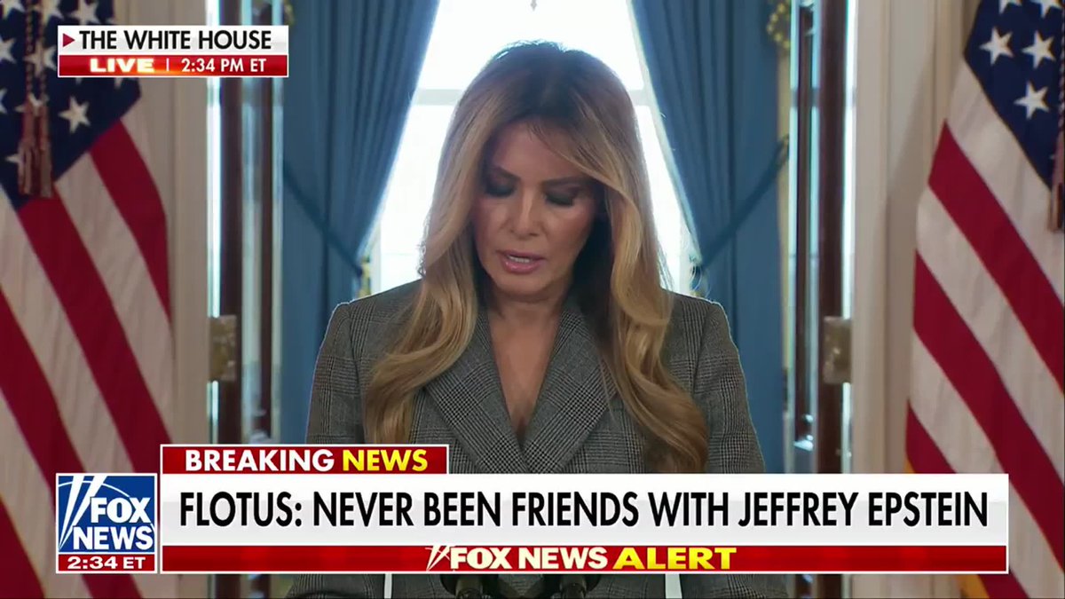 BREAKING: "I have never had any knowledge of Epstein abuse of his victims. I was never involved in any capacity. I was not a participant, was never on Epstein's plane and never visited his private island." -First Lady Melania Trump