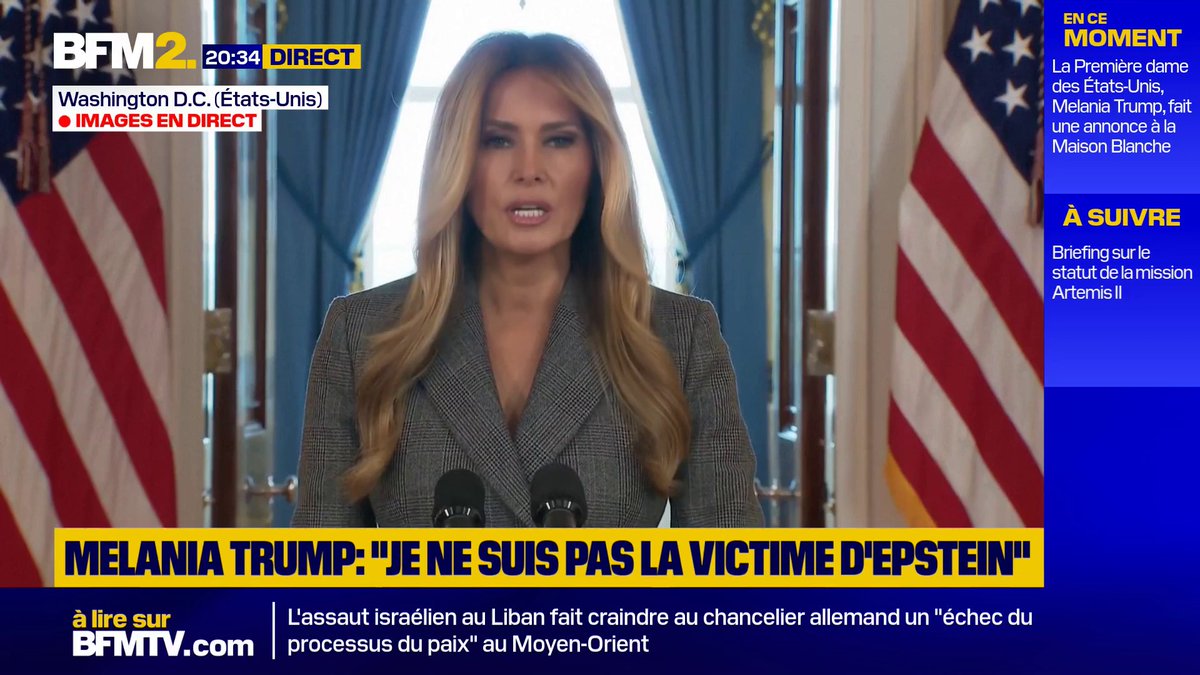 💬 "Je n'ai jamais eu de relation avec Epstein ou son complice Maxwel" La première dame Melania Trump nie tout lien avec les crimes commis par Jeffrey Epstein #BFM2