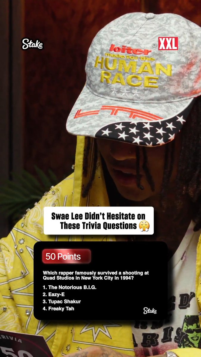 Swae Lee knows his rap facts.🧠 From old school to new, he’s tapped in.😤 Watch him get put to the test in XXL’s Rhyme and Risk presented by Stake. ➡️ How many total points do you think he wins?🤔 Presented by Stake.com