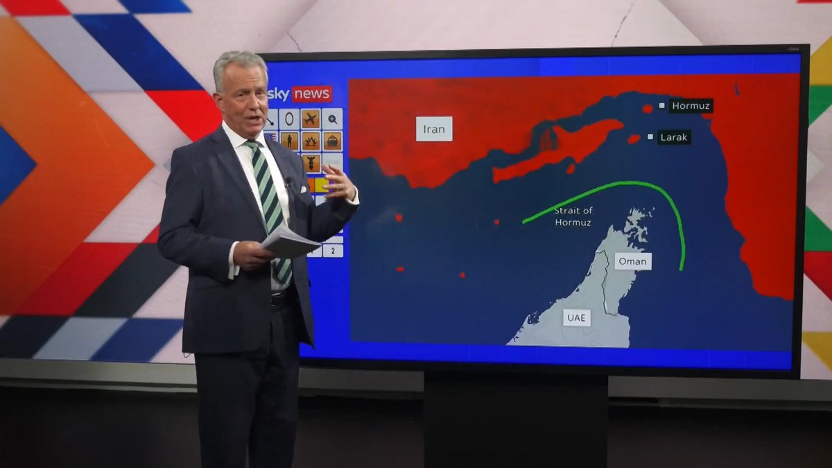 Iran's absolute dominance on display. Sky News shows how Iran completely rerouted global shipping and established a "hazardous area." The West is completely paralyzed because Iran won't allow their minesweepers in. Total strategic defeat for the US Navy.