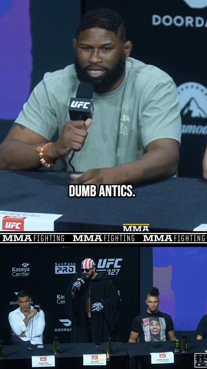 Curtis Blaydes is not here for Josh Hokit's "clown act" at the #UFC327 press conference: "I can easily understand why everyone here is booing this guy. … I'm not going to engage in dumb antics."