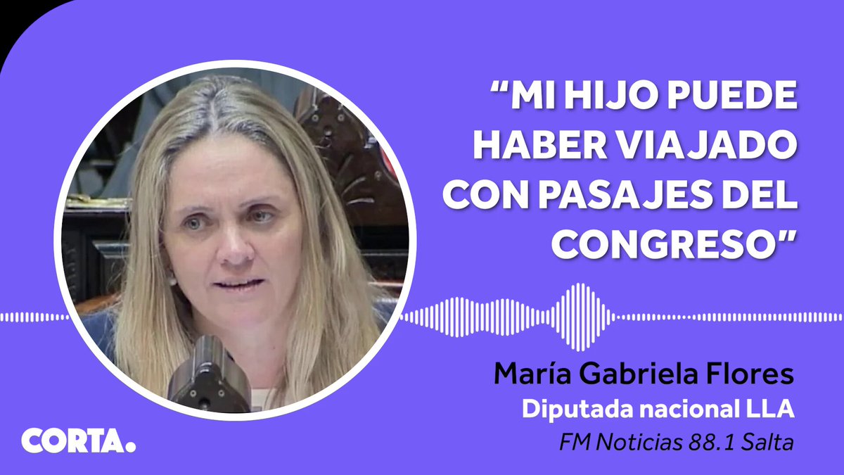 La diputada nacional por Salta de La Libertad Avanza María Gabriela Flores contó que su hijo "estudia en Buenos Aires y va y viene desde Salta” y, ante la consulta por el uso de los pasajes del Congreso, señaló: “No es un delito”.