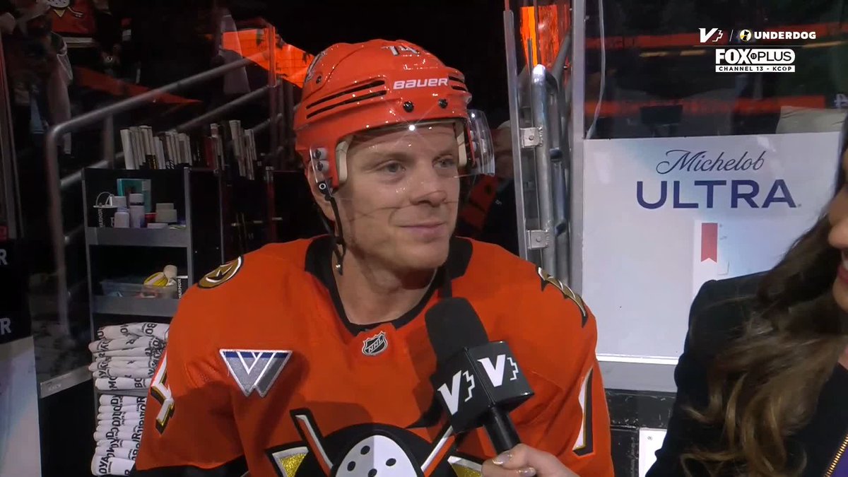 "I feel like the city's embraced me. I love playing here. It's been fun, and it's good to get on the board." 🧡 John Carlson chats with Aly Lozoff after recording his first career hat trick 🎙️ Anaheim Ducks | #FlyTogether