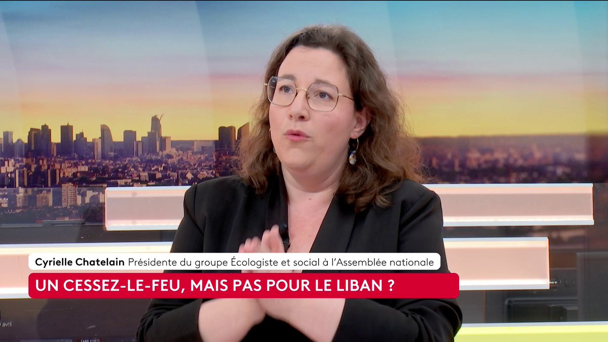 🔴🗣 "Il faut que la France mette tout son poids pour que l'Europe suspende l'accord d'association avec Israël", déclare Cyrielle Chatelain, présidente du groupe Écologiste et social à l'Assemblée, qui dénonce les bombardements israéliens sur Beyrouth, mercredi 8 avril. #canal16