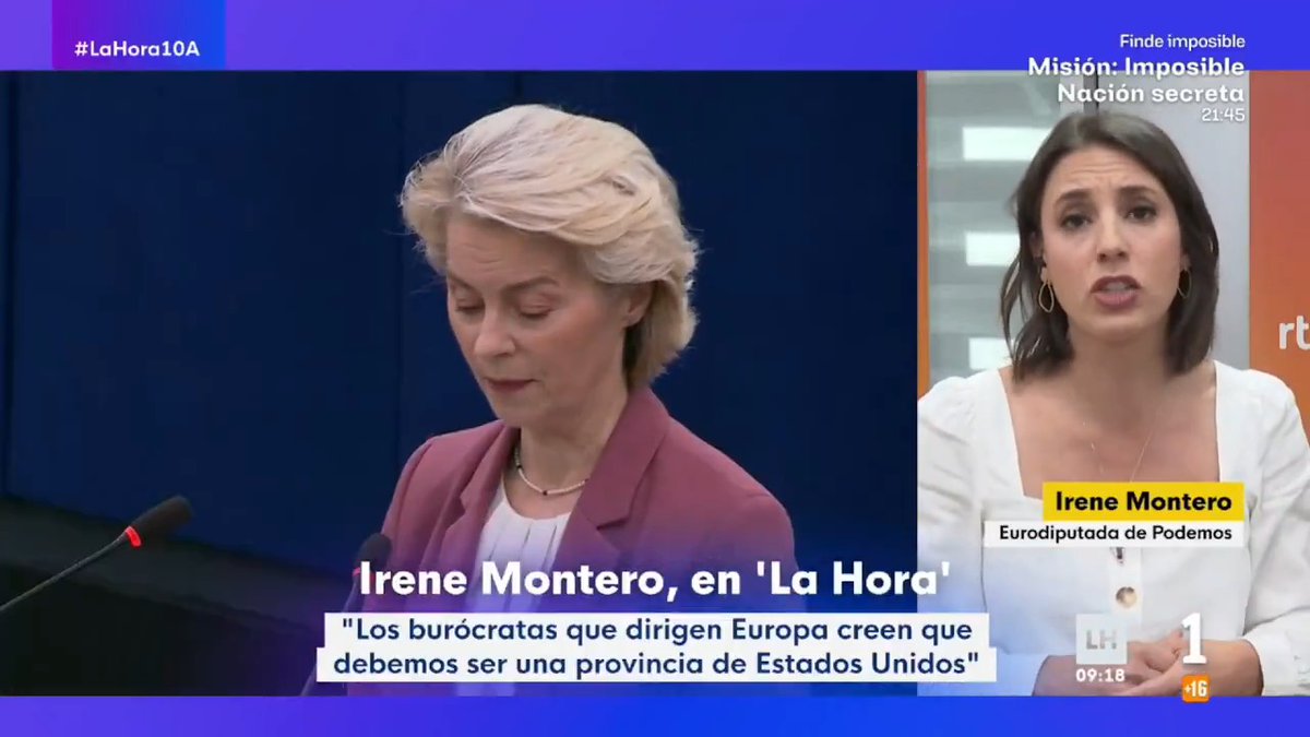 Europa está dirigida por una banda de burócratas que no solamente no tienen ninguna autonomía política con respecto a EE.UU, sino que creen que ese es el camino: someternos a EE.UU. 🎥 Irene Montero