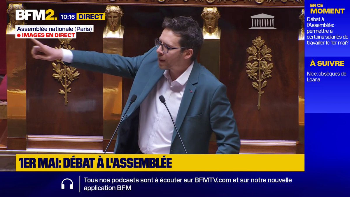 1er-Mai: "Arrête de hurler toi, va vendre du muguet si tu veux t'occuper", lance Hadrien Clouet, député LFI de la Haute-Garonne, à un député lors des débats #BFM2