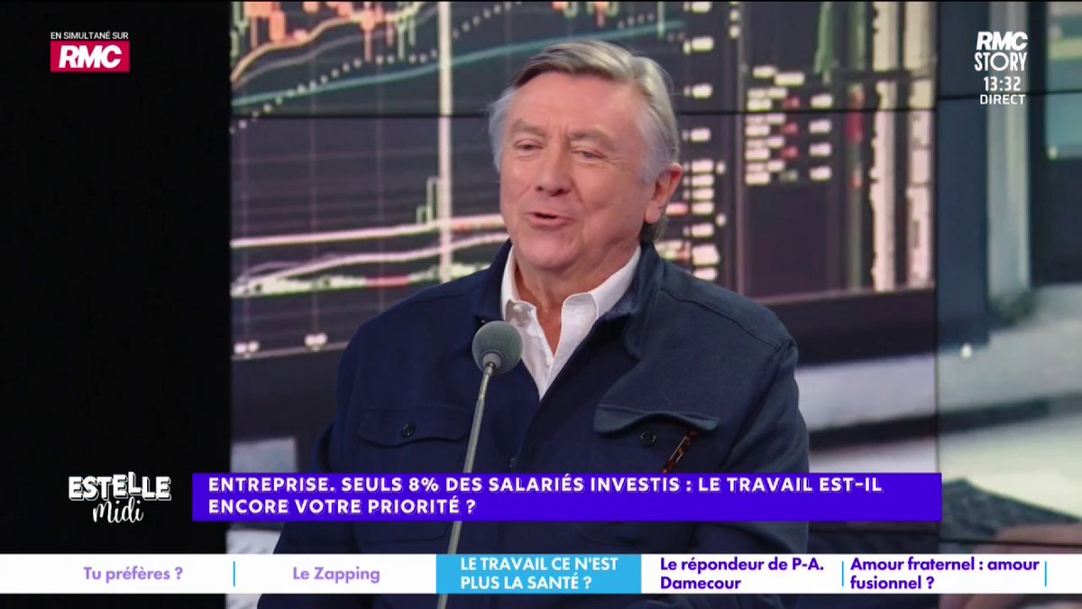 🥱 Investissement au travail 🎙️ Jacques Legros : "Le travail régresse d'une manière ou d'une autre... Une des explications à ça, c'est le culte du "moi d'abord" : mon plaisir, ma famille, mon sport... La valeur loisir a remplacé la valeur travail !" #EstelleMidi