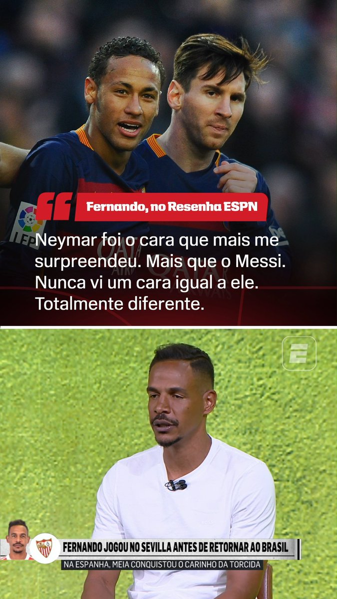 Messi? Iniesta? Que nada! Fernando rasga elogios a Neymar e diz que o craque brasileiro foi o jogador que mais o impressionou na carreira! #ResenhaESPN Assista ao Resenha ESPN com Fernando Reges completo pela ESPN no Plano Premium do #DisneyPlus.