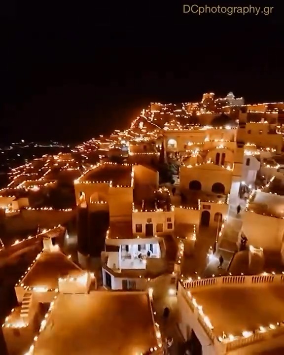 Pyrgos in Santorini will light up like this on Good Friday for Orthodox Easter. Absolutely unmatched.