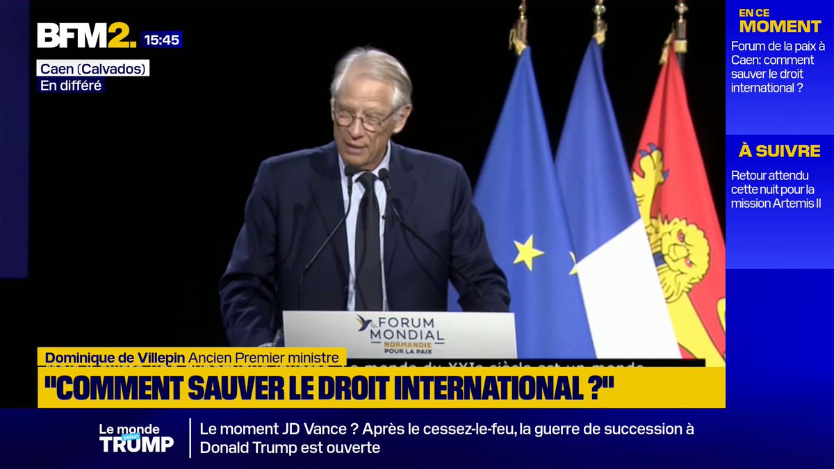 💬 "Le besoin de droit ne disparaît pas avec le retour de la force, au contraire, il s'approfondit" Guerre au Moyen-Orient: l'ancien Premier ministre Dominique de Villepin dénonce une paix qui varie "selon les belligérants" #BFM2