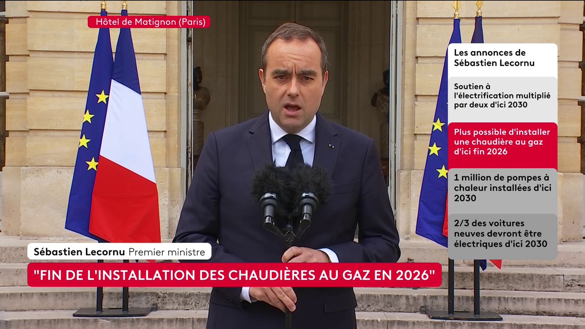 🔴🗣️ "D'ici 2030, deux voitures neuves sur trois devront être électriques", assure Sébastien Lecornu, lors de sa prise de parole sur l'électrification de la France. #canal16
