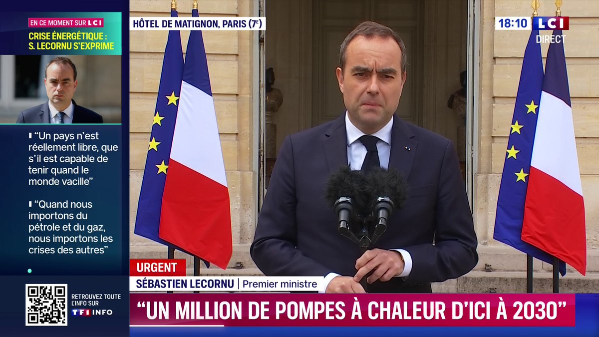 🔴 Électricité/carburants : Sébastien Lecornu s'exprime : 🗣️ "D'ici 2030, deux voitures neuves sur trois devront être électriques. Il y a cinq ans, la France ne produisait pas de voiture électrique. (...) Faire 100 km en voiture électrique coûte en moyenne entre 2 et 3 euros."