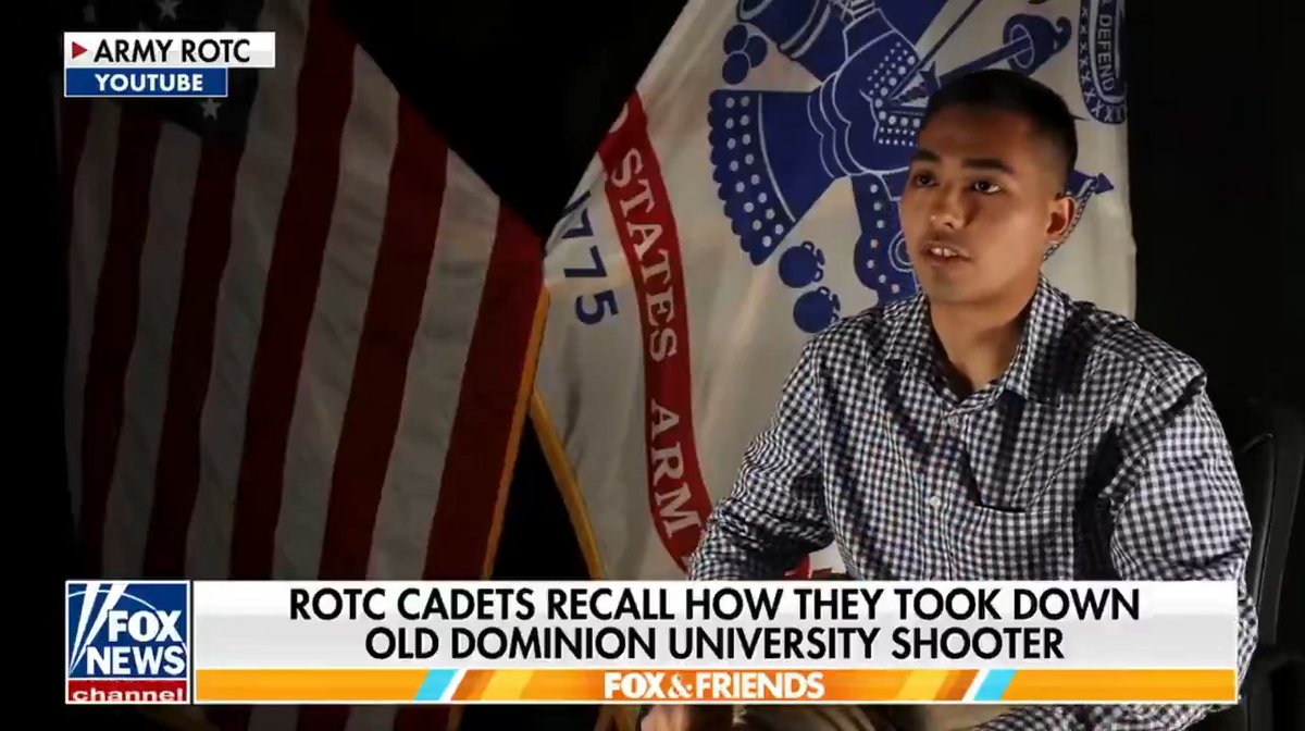 We now know who the hero cadet was that stabbed the foreign savage muslim jihadist who attempted a mass shooting at Old Dominion University last month 🇺🇸 The jihadist yelled "allah akbar!!!" before opening fire and LTC Shaw grabbed him as he was firing his illegally obtained Glock 44 allowing for the cadets to close the distance and end his terrorist mass murdering ambitions. Cadet Louis Ancheta: “With my pocket knife, I open it. I ran up, and as I’m running up, LTC Shah lunges at the guy and started wrestling with him upright. He shoots one straight that way. He shot another stray, and it hits me.” #USArmy #diversity #OldDominion #jihad #enrichment #islam #muslims #HolyWar #virginia