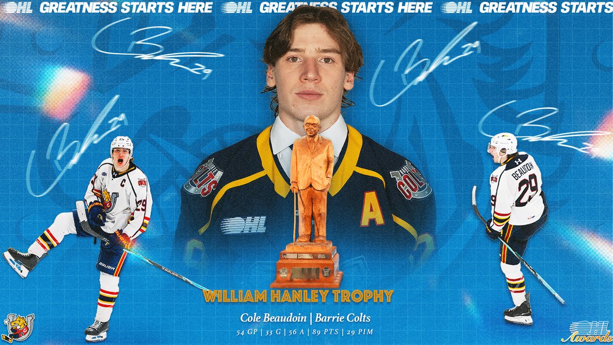Beaudoin takes it home 🏆 Barrie Colts forward Cole Beaudoin is your William Hanley Trophy winner as the #OHL’s Most Sportsmanlike Player. DETAILS 🗞️: #OHLAwards | x - Utah Mammoth