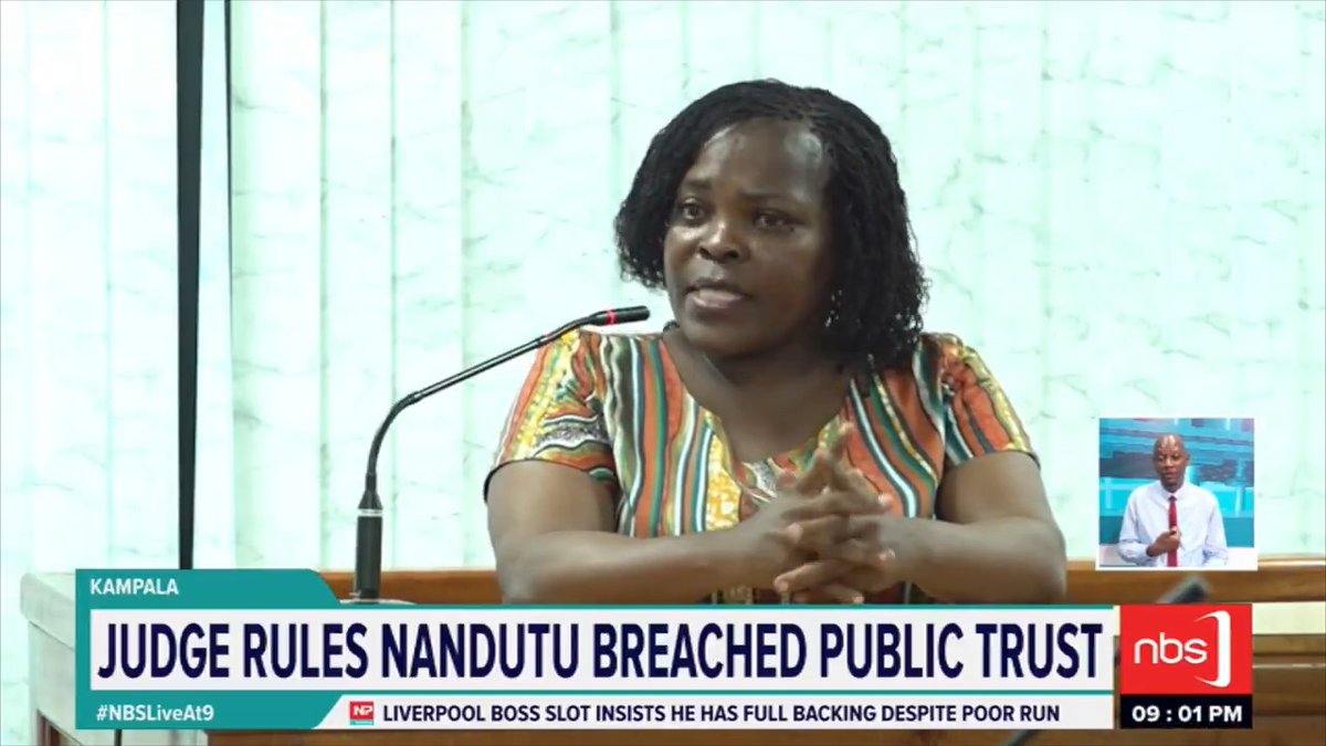 Former State Minister for Karamoja Affairs, Agnes Nandutu, has been sentenced to four years in prison and banned from holding public office for ten years. Dan Ayebare #NBSLiveAt9 #NBSUpdates