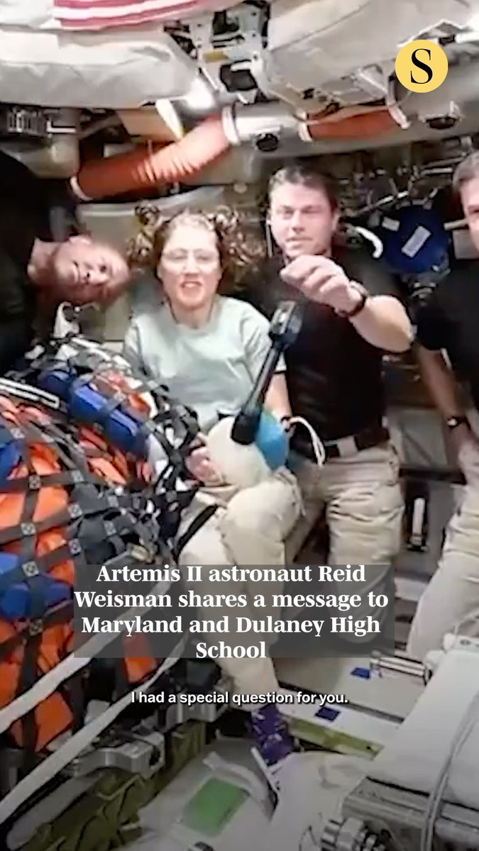 Artemis II chief astronaut Reid Weisman gave a shoutout to the state of Maryland and his alma mater, Dulaney High School, after Sen. Chris Van Hollen asked a question during a call with the crew of the spacecraft heading back toward Earth. "Lots of love," Weisman said about the state of Maryland before offering his advice to students at Dulaney and across the country. 🎥: Senator Chris Van Hollen on X