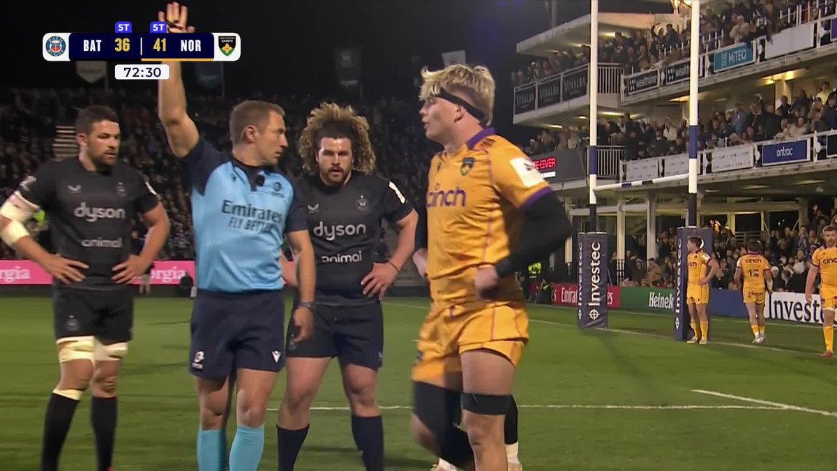 Henry Pollock is sent to the bin to the delight of the Bath Rugby support 👀 We’ve got a huge finish brewing at the Rec here 🙌 #InvestecChampionsCup