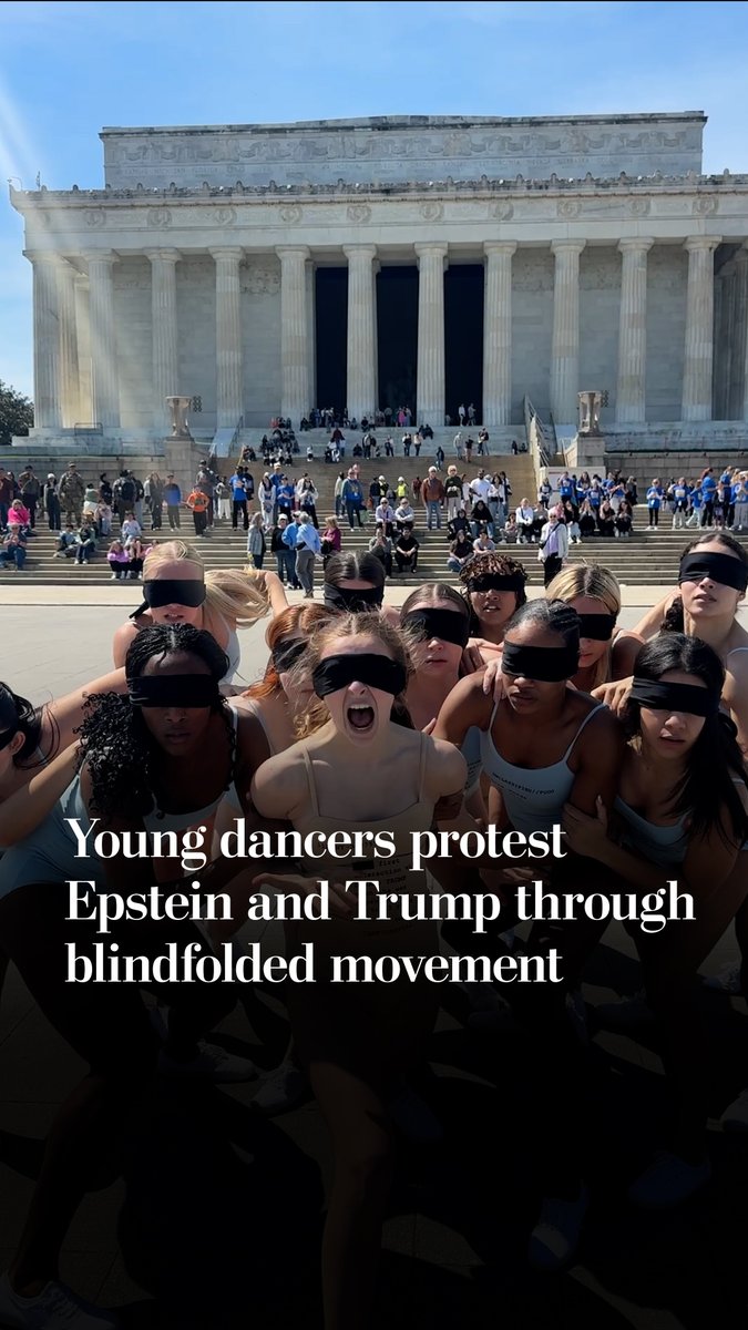 Young women and girls performed a protest dance aimed at President Trump and Jeffrey Epstein. The dancers wore blindfolds and leotards with different passages from the Epstein files printed on them.