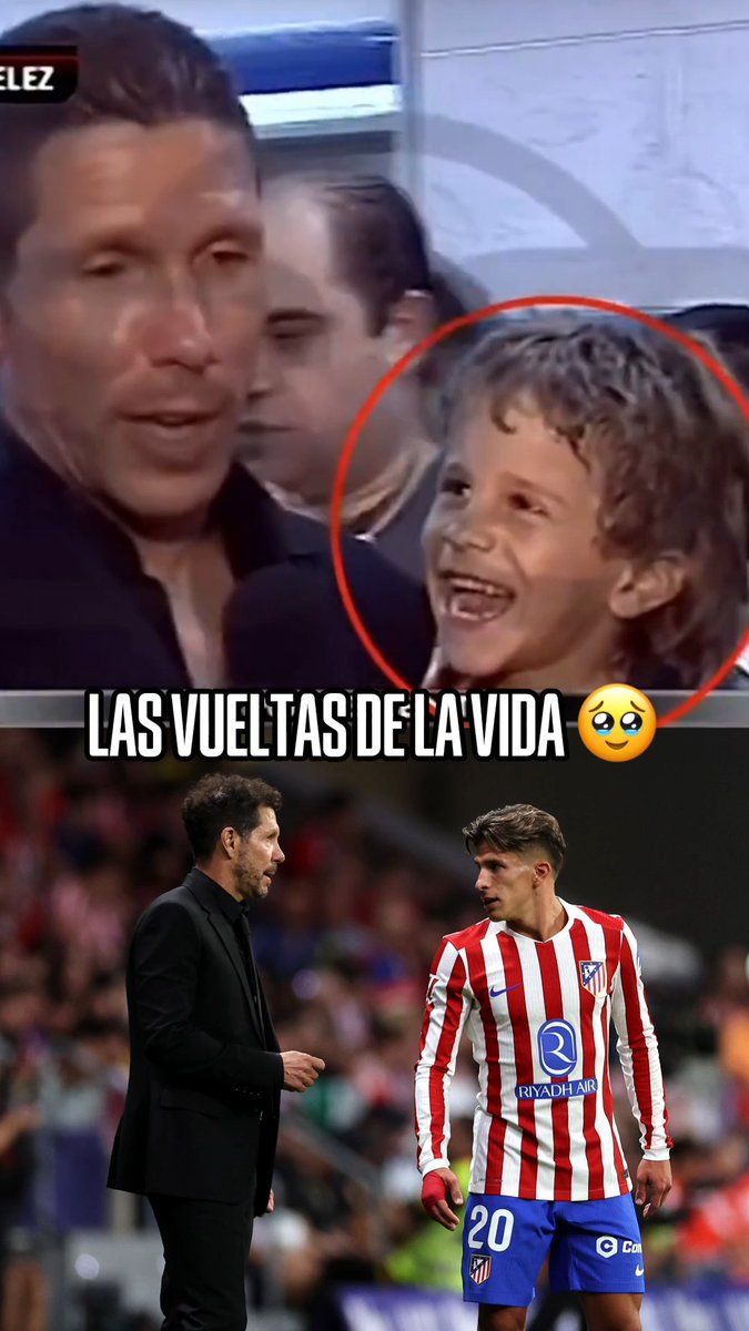LA HISTORIA DEL CHOLO Y GIULIANO 🥹 🤩 20 años de diferencia entre ambos momentos. -2006: Simeone cargando a su hijo en el festejo de su primer título como entrenador. -2026: Simeone dirigiendo a su hijo en el Atlético de Madrid.