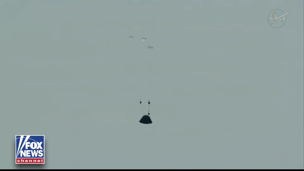 BREAKING: The Artemis II crew parachutes deploy as they prepare to splash down in the Pacific Ocean.