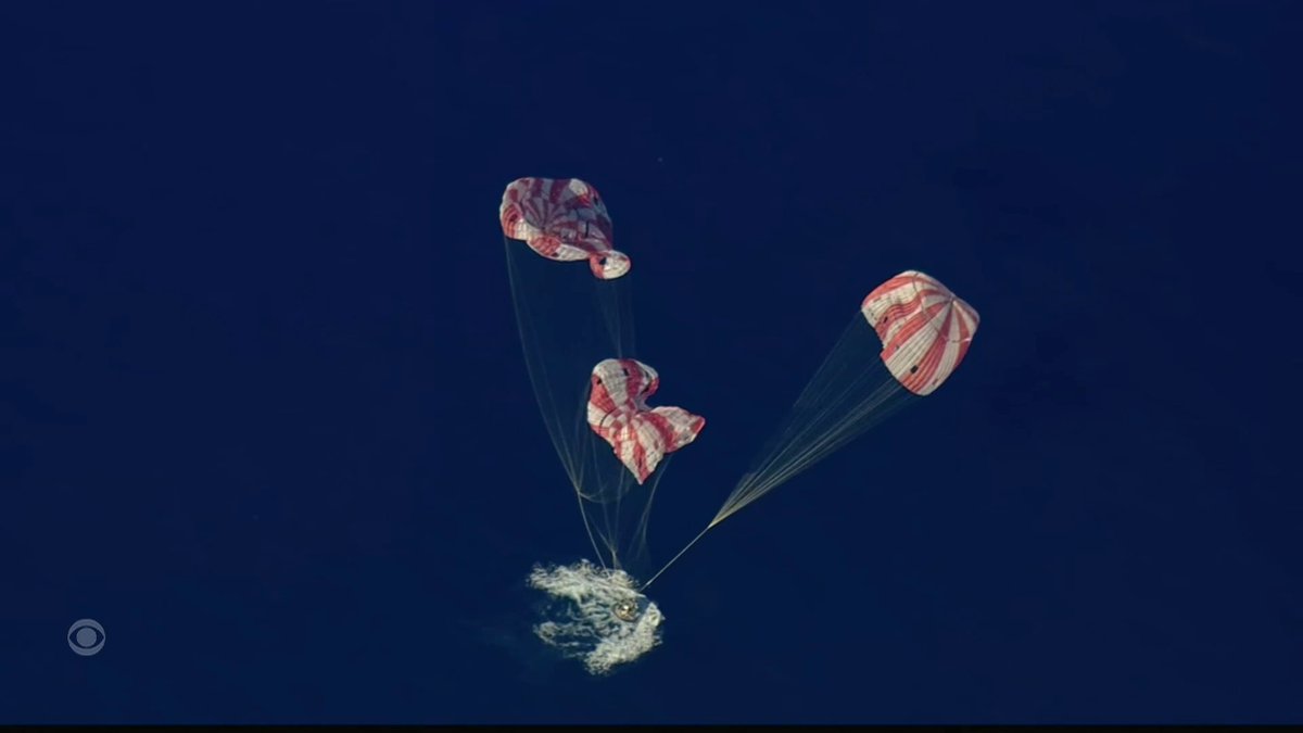 BREAKING: The Orion capsule carrying the Artemis II crew splashes down off the California coast in the Pacific Ocean.