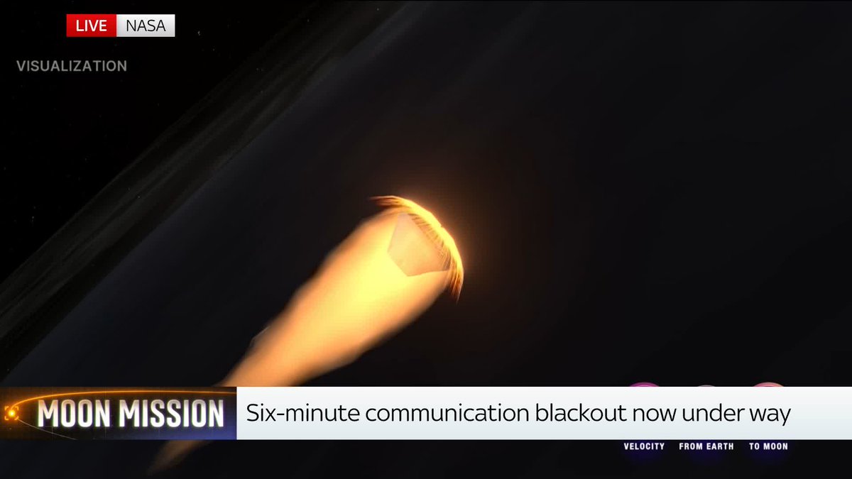 BREAKING: A communication blackout has started from the crew on the Artemis II moon mission. This will last around six minutes as the capsule hurtles through the Earth's atmosphere, plasma on its exterior. 🔗Artemis II latest: 📺 Sky 501