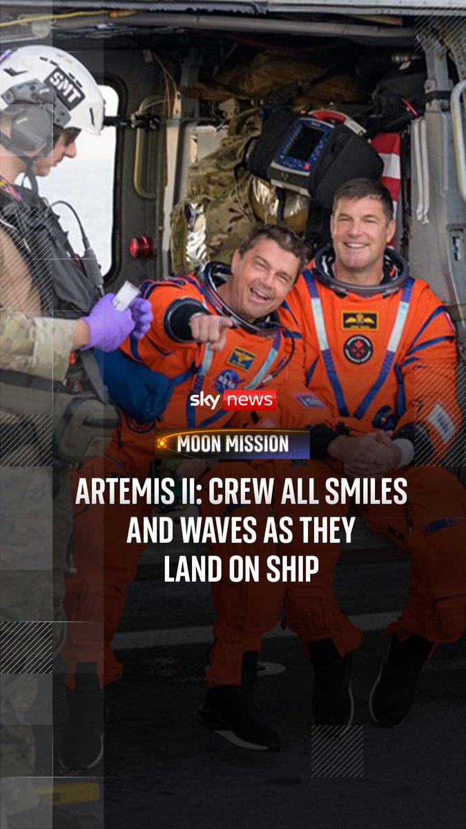 After the Artemis II crew safely splashed down in the Pacific Ocean following nearly 10 days in space, they were hoisted from the capsule one by one to helicopters hovering overhead. The crew were all smiles as they landed on the main recovery ship.