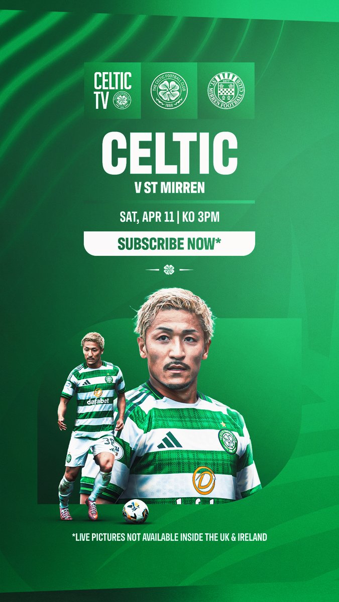 Matchday is here… 🏁 The Race to the Finish continues at Celtic Park this afternoon as the Hoops take on St Mirren. Join us live from 2:30pm on #CelticTV (live video available outside the UK &amp; Ireland only) ⤵️ #CELSTM | Celtic Football Club🍀