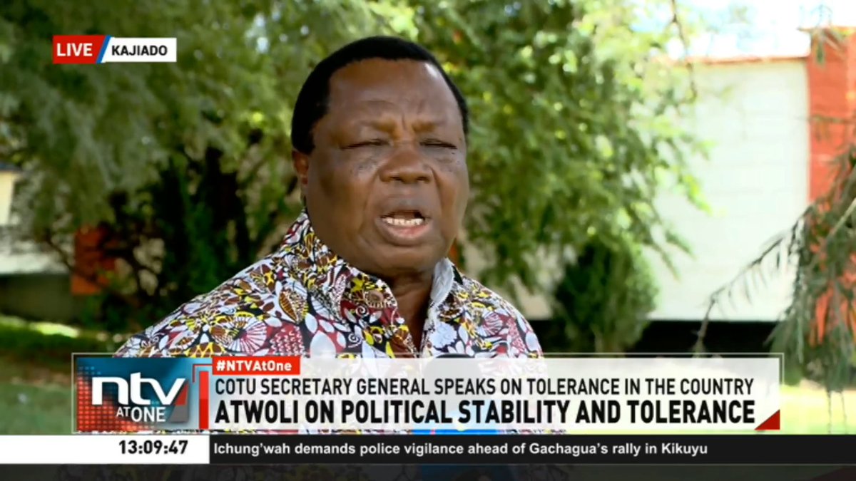 Atwoli: I would urge the Head of State to come out and ban all these rallies. If we start this early, there will be no tolerance and this might lead to either sectional, political or tribal clashes. #NTVAtOne Ibrahim Karanja. Wangechi Muriuki