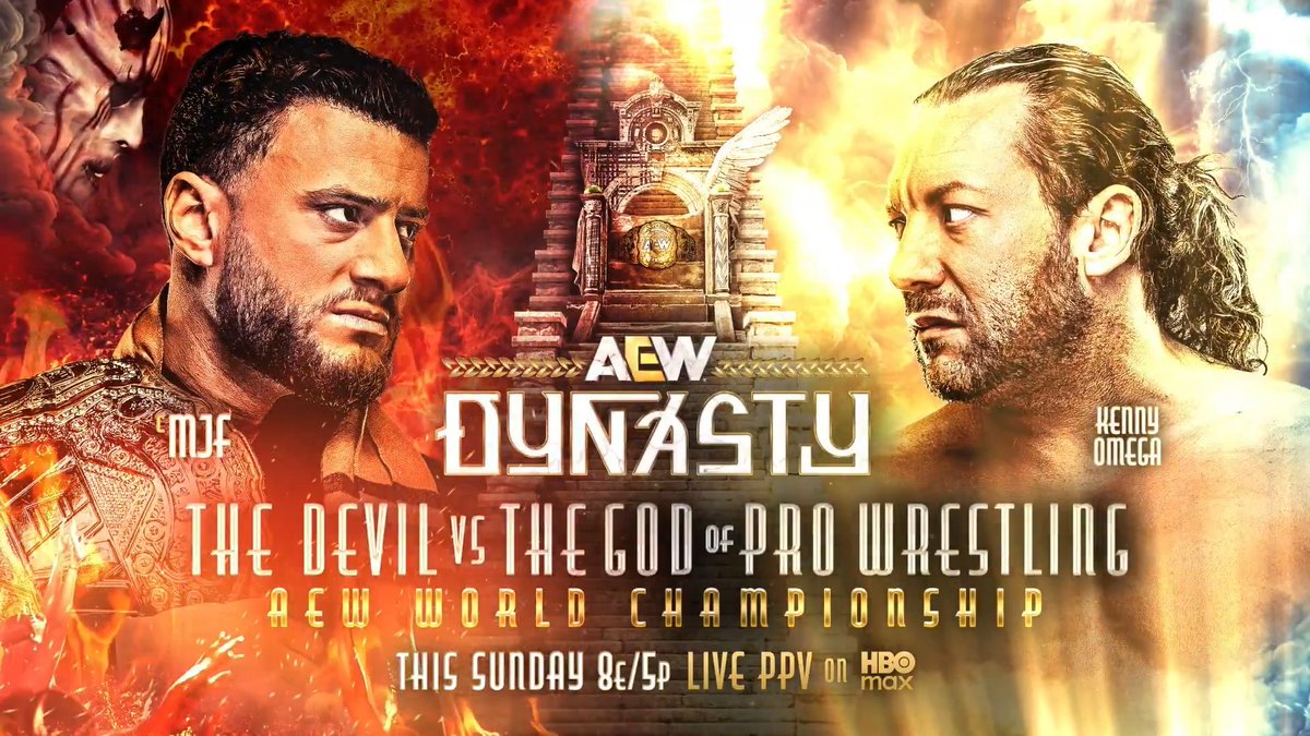 #AEWDynasty 8e/5p, HBO Max PPV Tomorrow 4/12! AEW World Title Maxwell Jacob Friedman™️ vs Kenny Omega Omega wants to take the title away from MJF, but the AEW World Champion wants to end Kenny's career! The Devil vs The God of Pro Wrestling LIVE for the top prize on HBO Max PPV, TOMORROW!