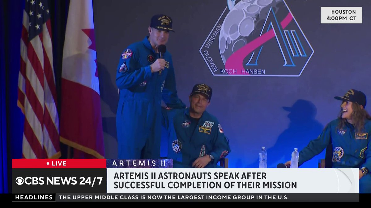 Before reflecting on the successfully completed Artemis II mission, astronaut Jeremy Hansen mentioned that "this is the furthest I've been from Reid in a long time," referring to how the four astronauts spent the entire mission close together in the Orion capsule. Astronaut Reid Wiseman stood up and sat next to Hansen in response. "Thank you, that's better," Hansen said.